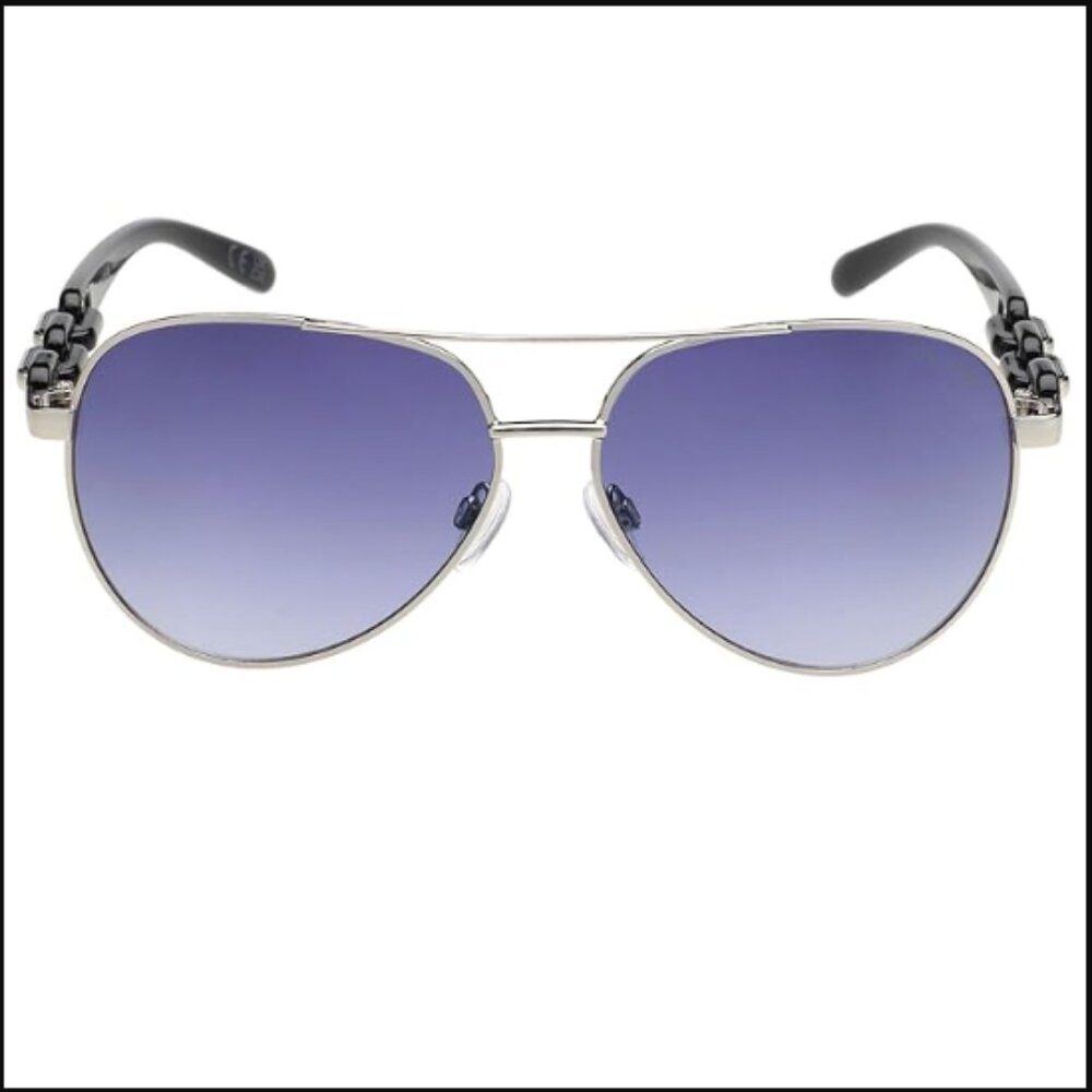❣️2/$36 NIP Steve Madden SUSANA Sunglasses Aviator Chain Link Purple Blue Tint
